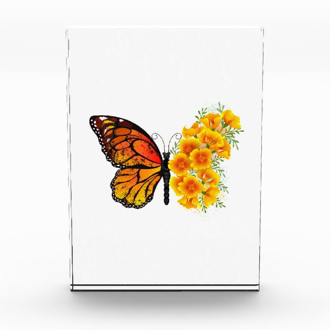 Flower Butterfly with Yellow California Poppy Photo Block (Front)