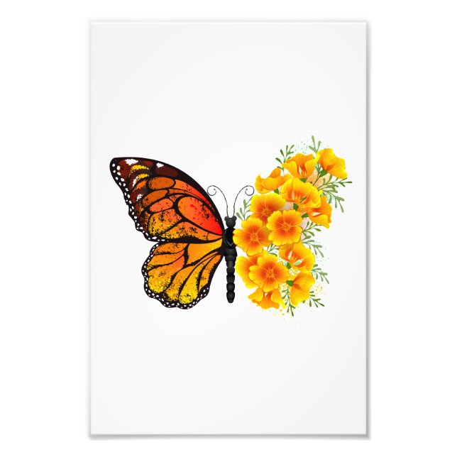 Flower Butterfly with Yellow California Poppy Photo Print (Front)