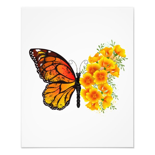 Flower Butterfly with Yellow California Poppy Photo Print (Front)