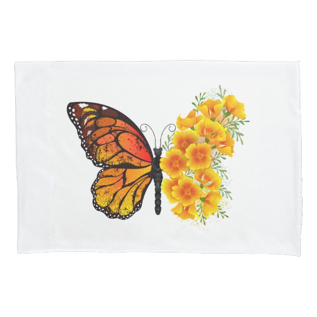 Flower Butterfly with Yellow California Poppy Pillowcase (Front-Left)