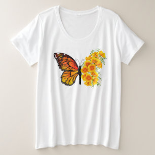Flower Butterfly with Yellow California Poppy Plus Size T-Shirt