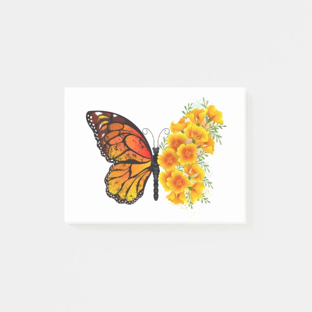 Flower Butterfly with Yellow California Poppy Post-it Notes (Front)