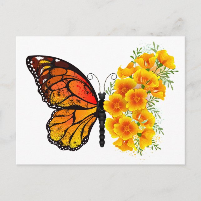 Flower Butterfly with Yellow California Poppy Postcard (Front)