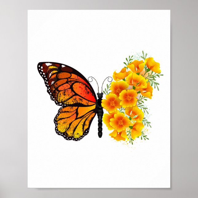 Flower Butterfly with Yellow California Poppy Poster (Front)