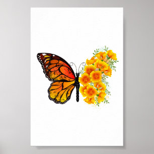 Flower Butterfly with Yellow California Poppy Poster