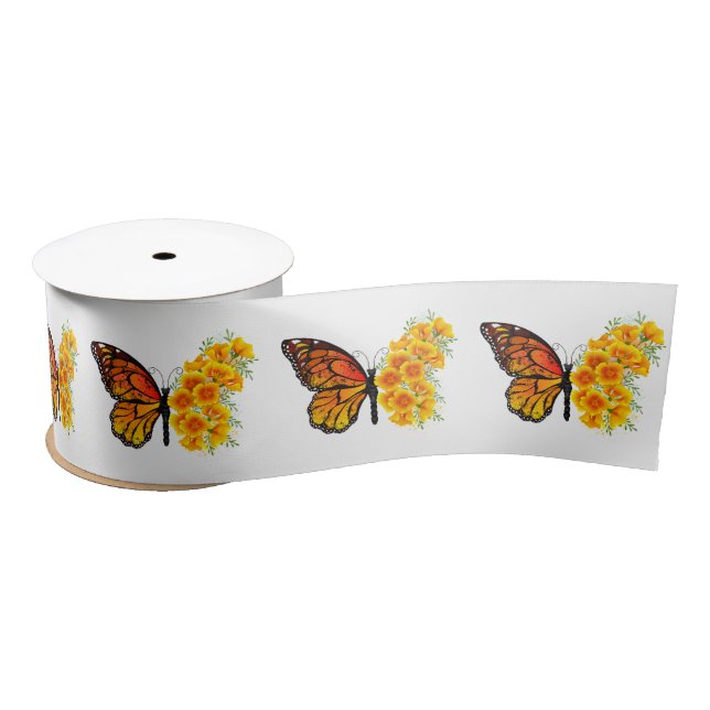 Flower Butterfly with Yellow California Poppy Satin Ribbon (Spool)