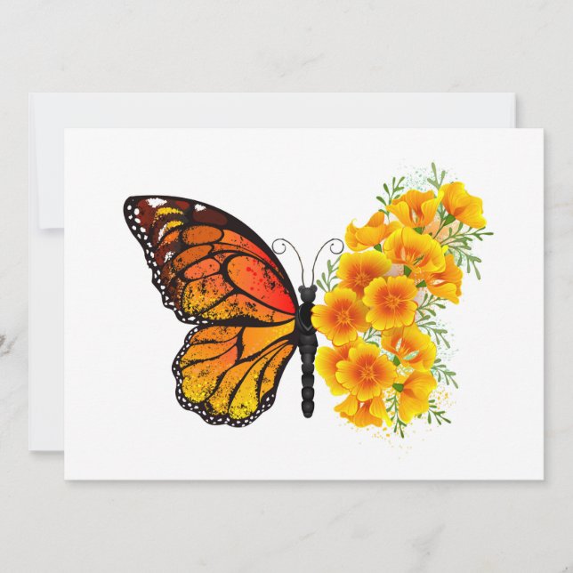 Flower Butterfly with Yellow California Poppy Save The Date (Front)