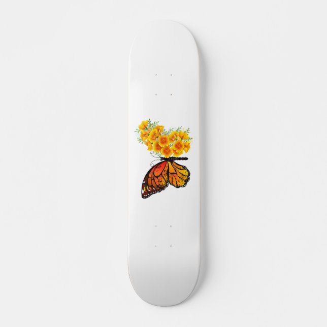 Flower Butterfly with Yellow California Poppy Skateboard (Front)