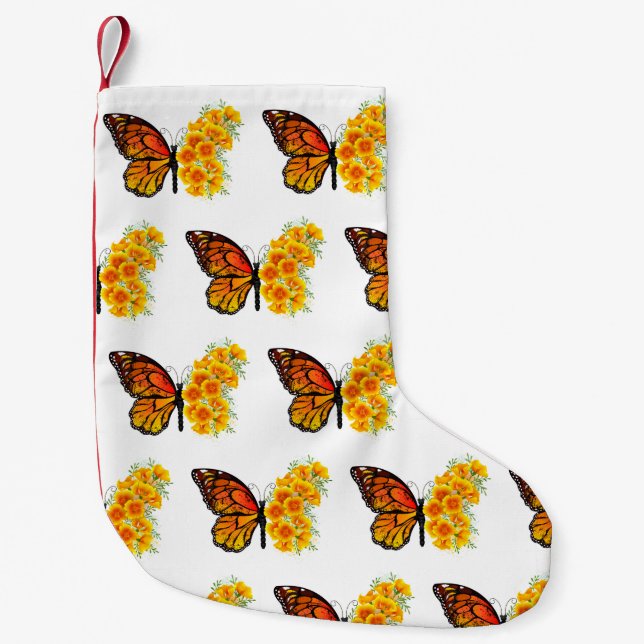 Flower Butterfly with Yellow California Poppy Small Christmas Stocking (Front)