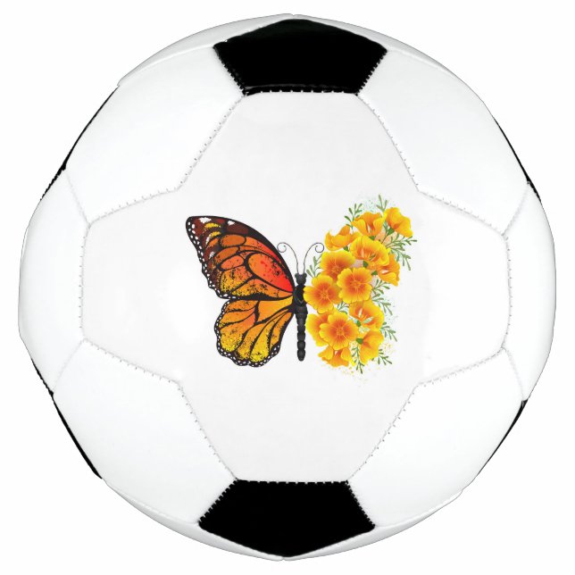 Flower Butterfly with Yellow California Poppy Soccer Ball (Front)
