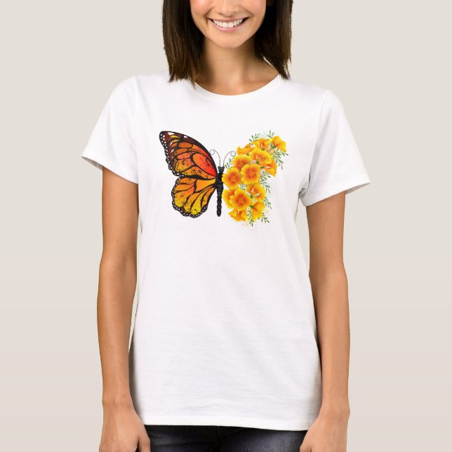 Flower Butterfly with Yellow California Poppy T-Shirt (Front)