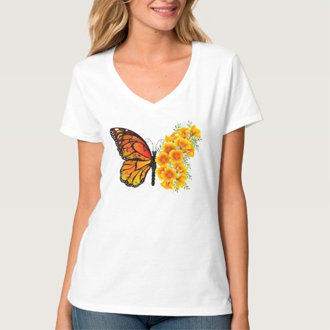 Flower Butterfly with Yellow California Poppy T-Shirt (Front)