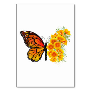 Flower Butterfly with Yellow California Poppy Table Number