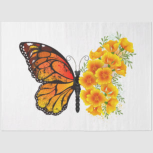 Flower Butterfly with Yellow California Poppy Tissue Paper