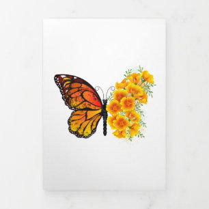 Flower Butterfly with Yellow California Poppy Tri-Fold Announcement
