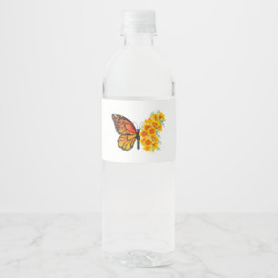 Flower Butterfly with Yellow California Poppy Water Bottle Label