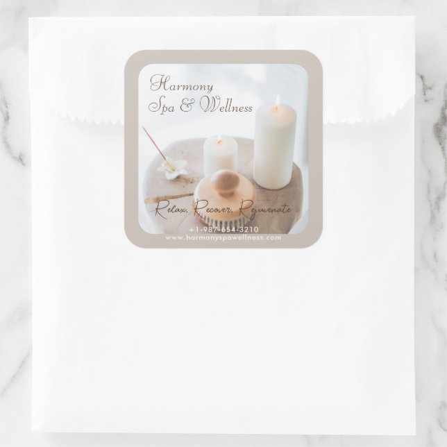 Flower, Candle, Brush Spa & Wellness  Square Sticker (Bag)