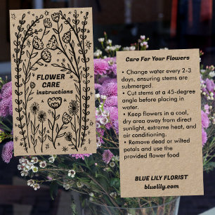 Flower CARE INSTRUCTIONS Wildflower Florist Kraft Business Card