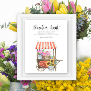 Flower cart baby shower - pacifier hunt game poster