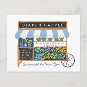 Flower Cart Farmers Market Baby Blue Diaper Raffle Enclosure Card