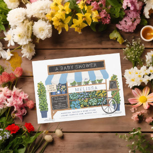 Flower Cart Farmer's Market Blue Baby Shower Invitation