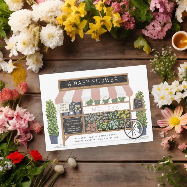 Flower Cart Farmer's Market Blush Pink Baby Shower Invitation (Creator Uploaded)