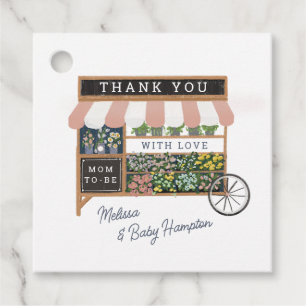 Flower Cart Farmers Market Pink Baby Shower Favour Tags