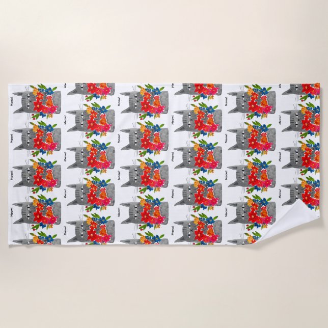 Flower Cat Beach Towel (Front)