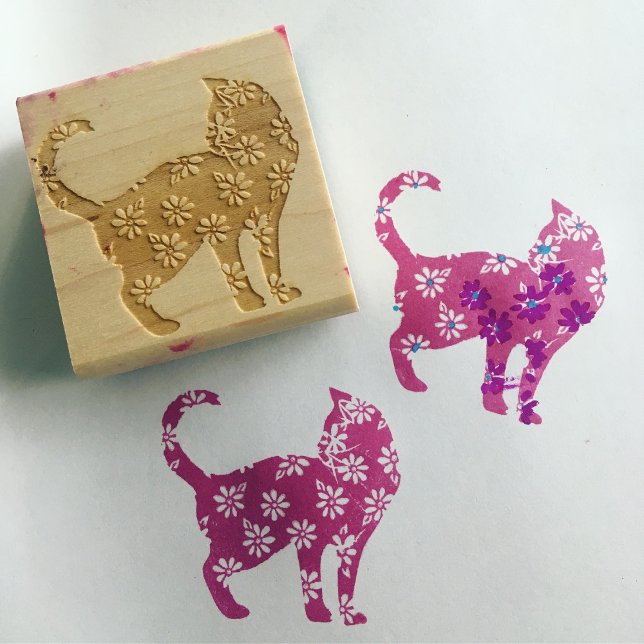 Flower Cat Blue Daisy Cats Rubber Stamp (Creator Uploaded)