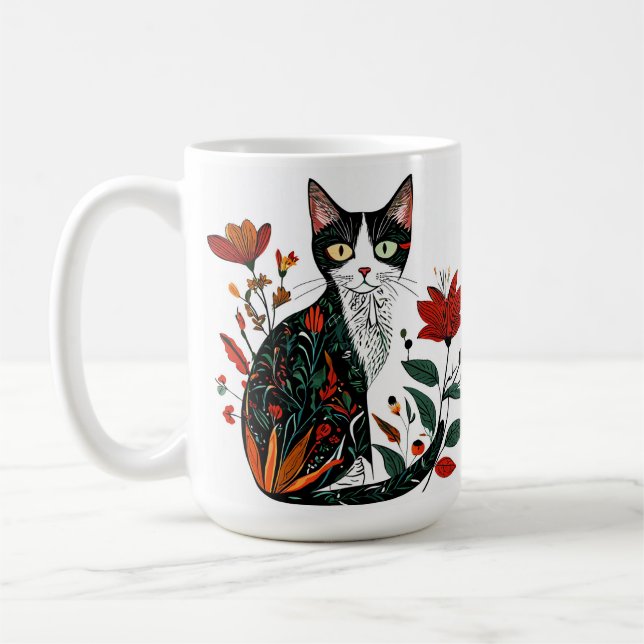 Flower Cat Design Coffee Mug For Pet Lovers (Left)
