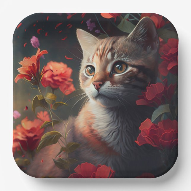 Flower cat paper plate (Front)