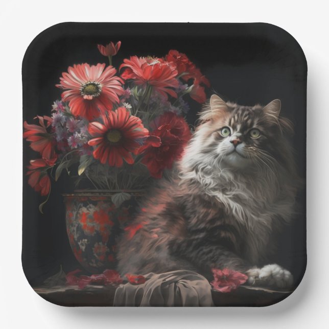 Flower cat paper plate (Front)