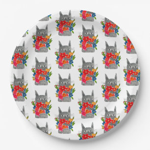 Flower Cat Paper Plate
