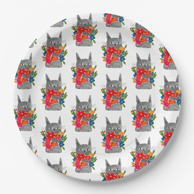 Flower Cat Paper Plate (Front)