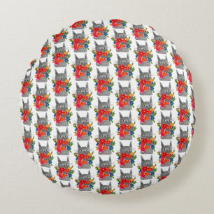 Flower cat round cushion