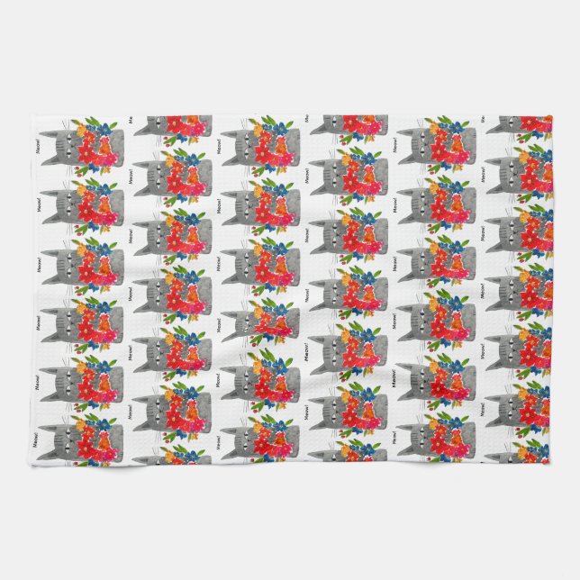 Flower Cat Tea Towel (Horizontal)