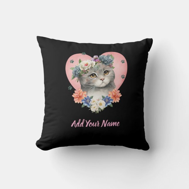 Flower Cat Tshirt Cushion (Front)