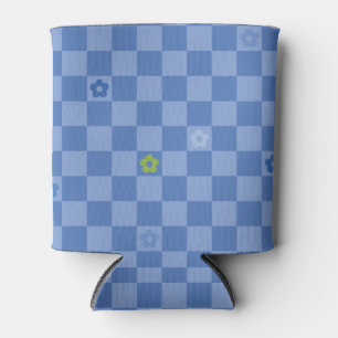 Flower Checkered Pattern No. 01 - Light Blue Can Cooler