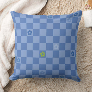 Flower Checkered Pattern No. 01 - Light Blue Cushion