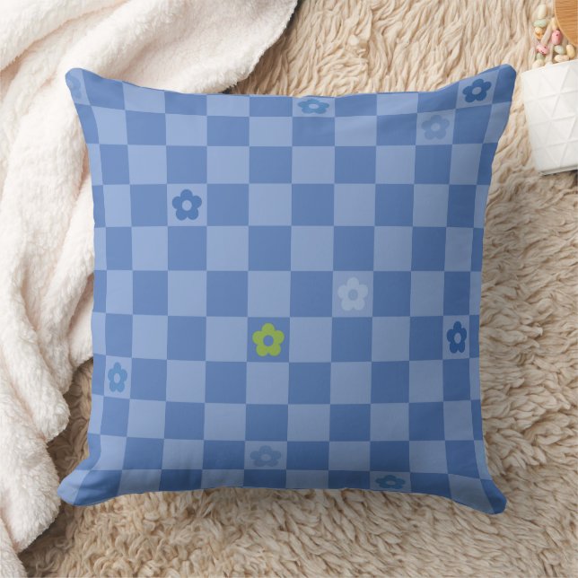 Flower Checkered Pattern No. 01 - Light Blue Cushion (Blanket)