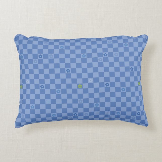 Flower Checkered Pattern No. 01 - Light Blue Decorative Cushion (Front)