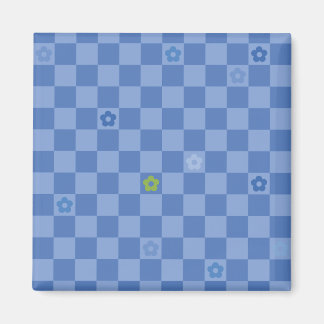 Flower Checkered Pattern No. 01 - Light Blue Magnet