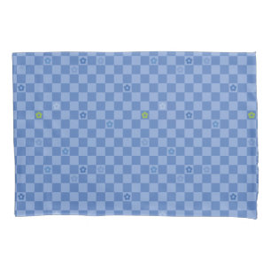 Flower Checkered Pattern No. 01 - Light Blue Pillowcase
