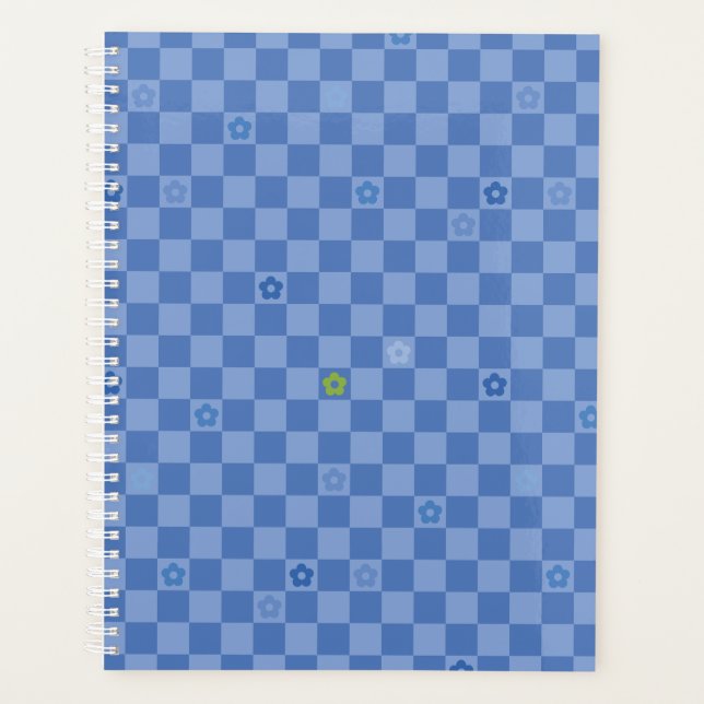 Flower Checkered Pattern No. 01 - Light Blue Planner (Front)
