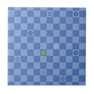 Flower Checkered Pattern No. 01 - Light Blue Tile