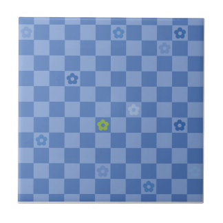 Flower Checkered Pattern No. 01 - Light Blue Tile