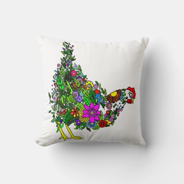 Flower Chicken Throw Pillow (Front)
