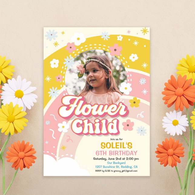 Flower Child Groovy Retro Birthday Invitation (Creator Uploaded)