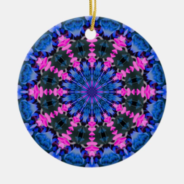 Flower Child (pink-blue) Ceramic Tree Decoration (Front)