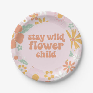 Flower Child Retro Floral Birthday Paper Plate